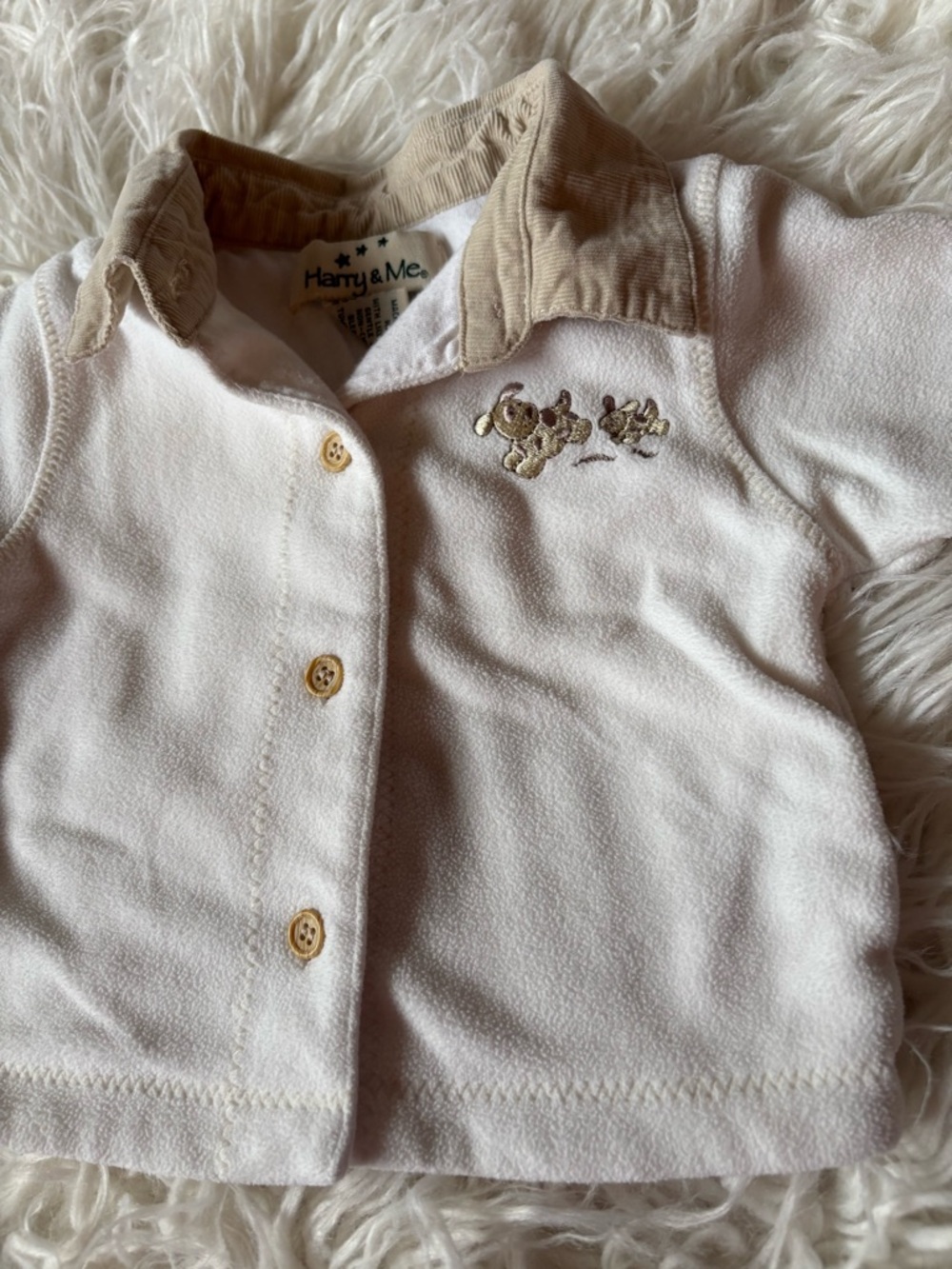 Vintage Harry & Me Baby Button-Up Jacket Ivory Fleece 3-6 Months - EUC